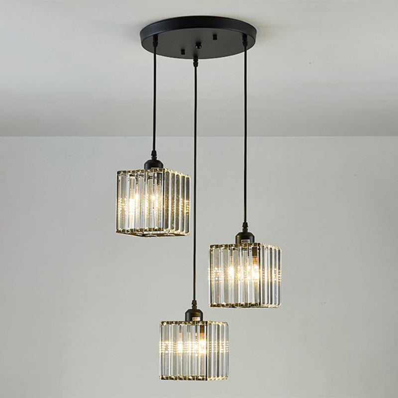 Crystal Black Cylinder Pendant Light - Modern Suspension Fixture / Square Round