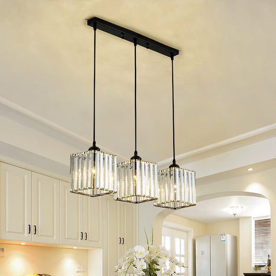 Crystal Black Cylinder Pendant Light - Modern Suspension Fixture