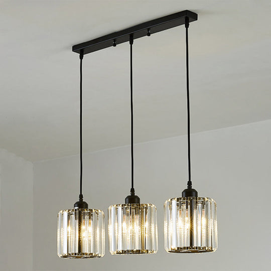 Modern Black Cylindrical Pendant Light with Crystal Shade - Stylish Suspension Lighting Fixture