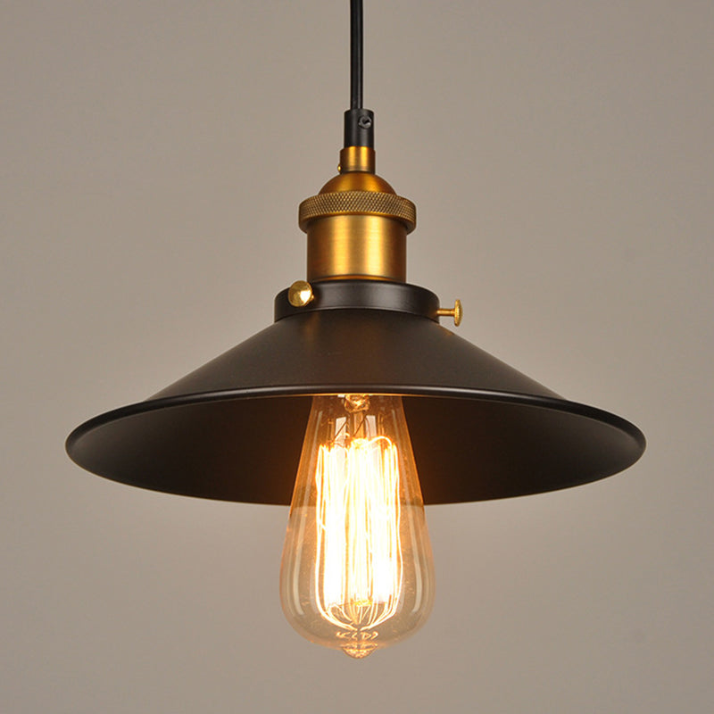 Industrial Style Black Metal Cone Pendant Lamp - Warehouse Lighting / 9.5