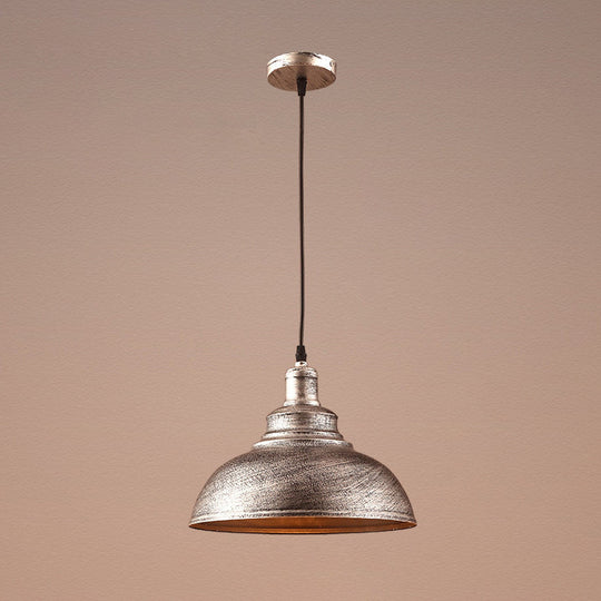 Vintage Metal Bowl Pendant Light with Painted Shade - Hanging Ceiling Fixture