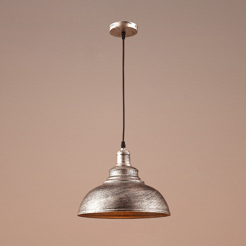 Vintage Metal Bowl Pendant Ceiling Light With Painted Shade - Elegant Hanging Fixture! Silver / 11.5