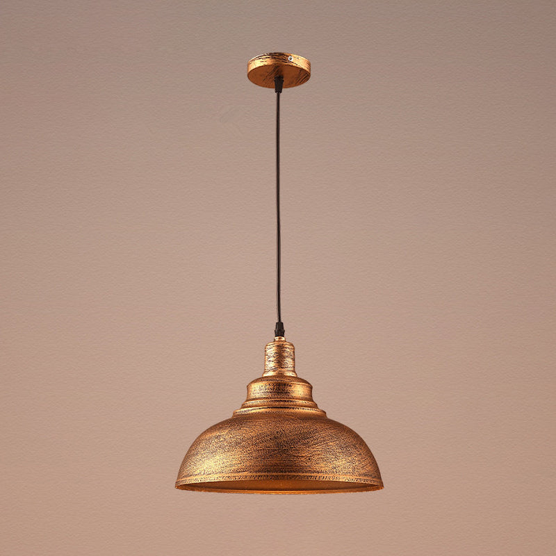 Vintage Metal Bowl Pendant Light with Painted Shade - Hanging Ceiling Fixture