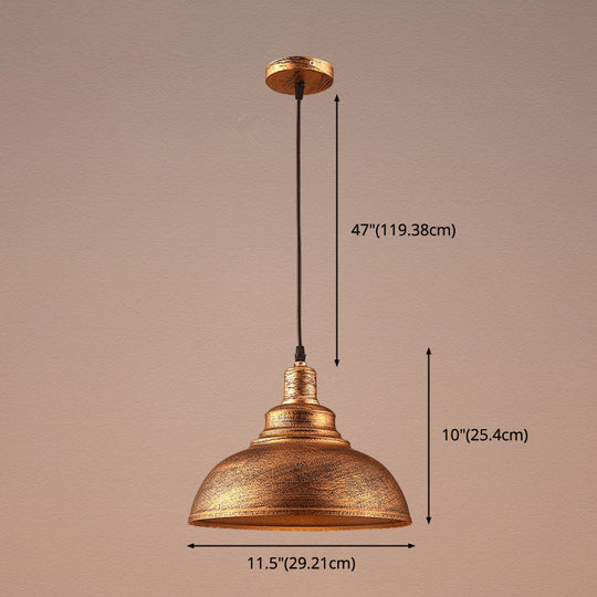 Vintage Metal Bowl Pendant Ceiling Light With Painted Shade - Elegant Hanging Fixture!