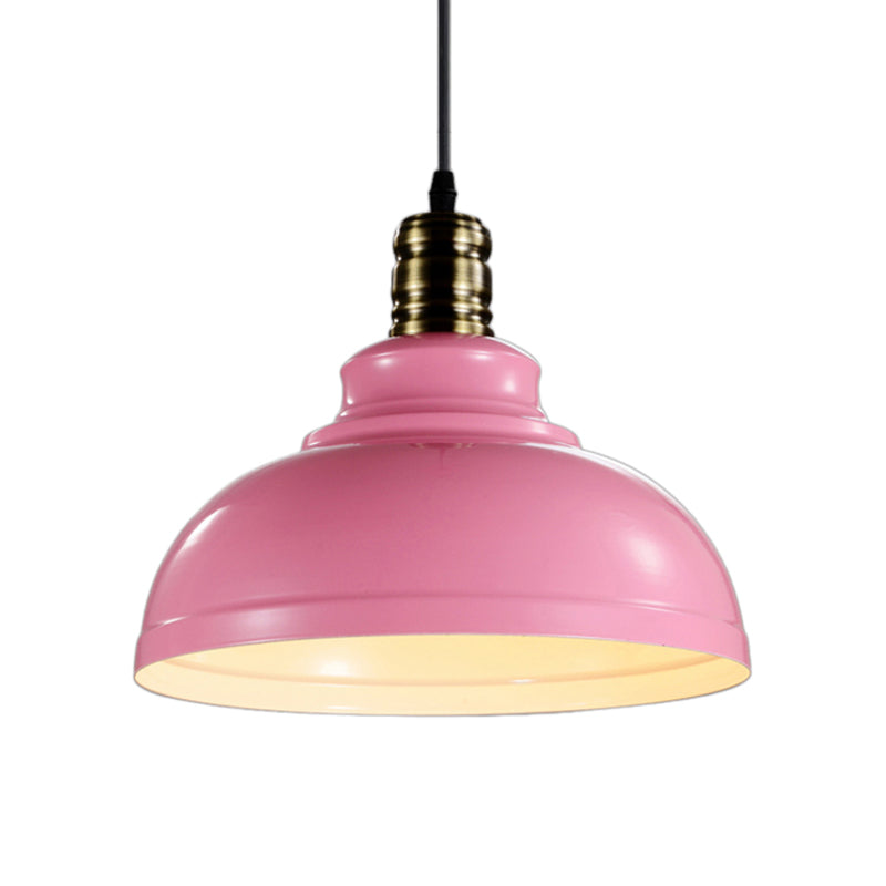 Industrial Style Dome Ceiling Fixture In Pink/Blue Metal With Adjustable Cord - 12/16 Width