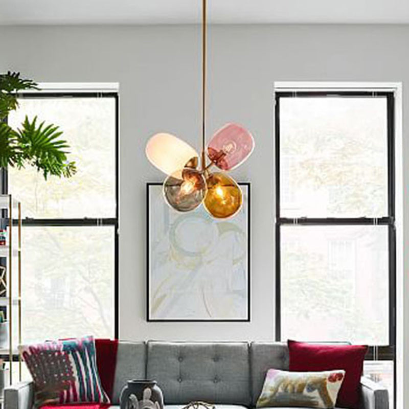 Contemporary Multi-Color Glass Chandelier With Multiple Elliptical Pendant Lights