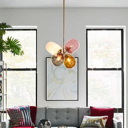 Contemporary Multi-Color Glass Chandelier With Multiple Elliptical Pendant Lights