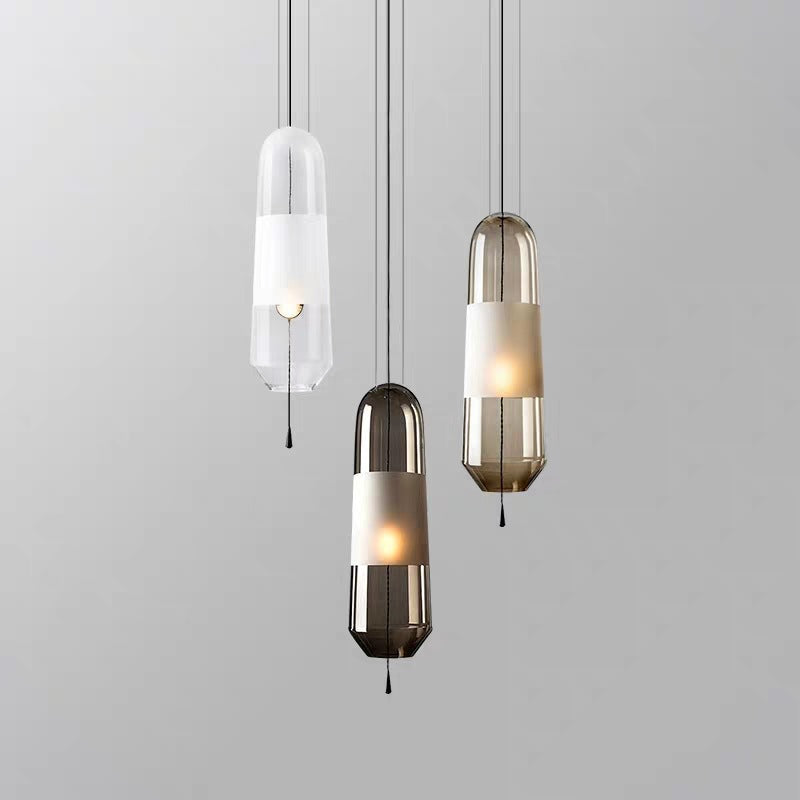 Modern Glass Pendant Light For Bedroom - Cylindrical Design Hanging Fixture