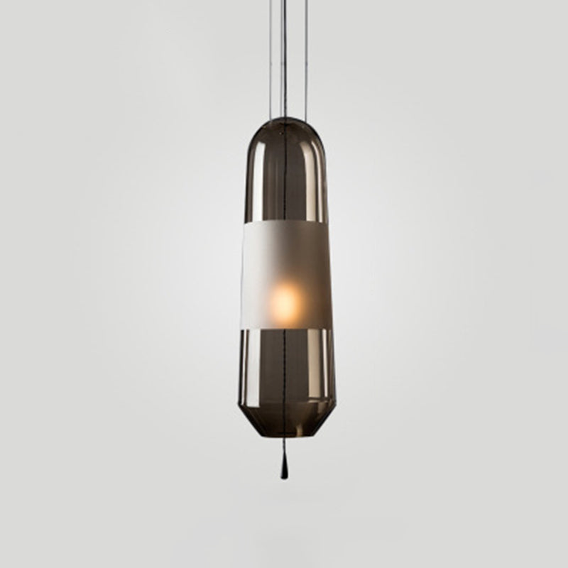 Modern Glass Pendant Light For Bedroom - Cylindrical Design Hanging Fixture Smoke Gray