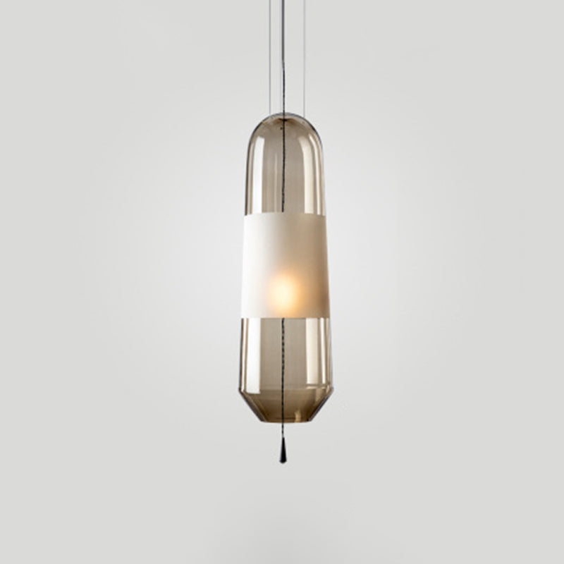 Modern Glass Pendant Light For Bedroom - Cylindrical Design Hanging Fixture Amber