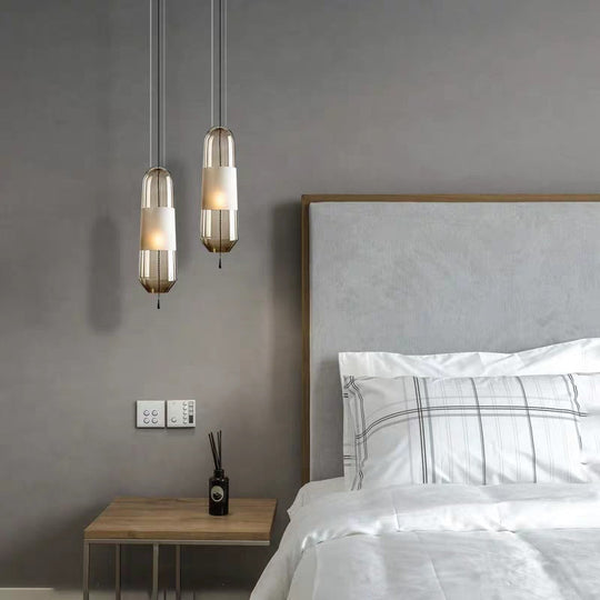 Modern Glass Pendant Light For Bedroom - Cylindrical Design Hanging Fixture