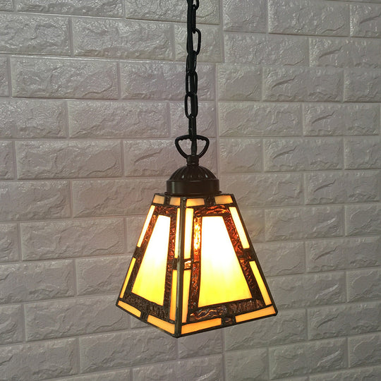 Geometric Pendant Light: Mission Style, Stained Glass, 1-Light, Yellow, for Bedroom Hanging