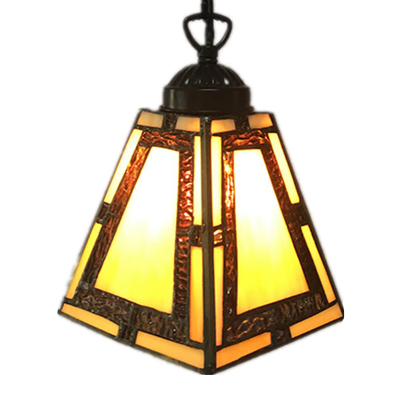 Geometric Pendant Light: Mission Style, Stained Glass, 1-Light, Yellow, for Bedroom Hanging