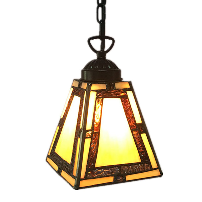 Geometric Pendant Light: Mission Style, Stained Glass, 1-Light, Yellow, for Bedroom Hanging