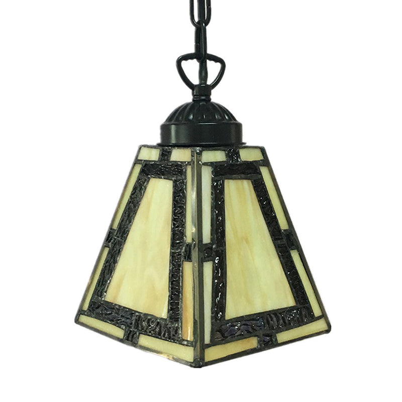 Geometric Pendant Light: Mission Style, Stained Glass, 1-Light, Yellow, for Bedroom Hanging