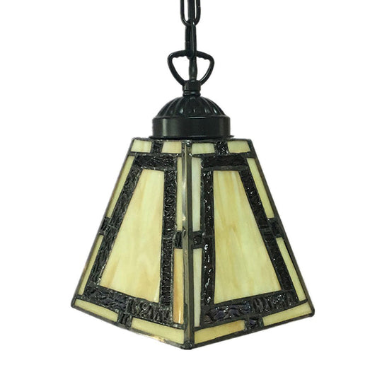 Geometric Stained Glass Pendant Light In Yellow - Mission Style For Bedroom