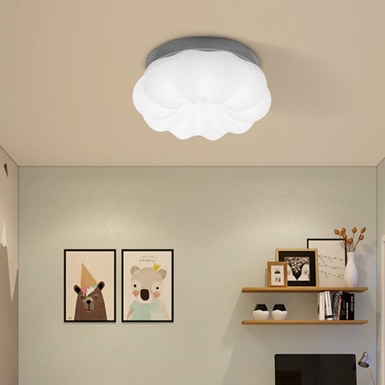 Whimsical Kids Room Illumination: Led Plastic Cloud Flush Mount Ceiling Light In White