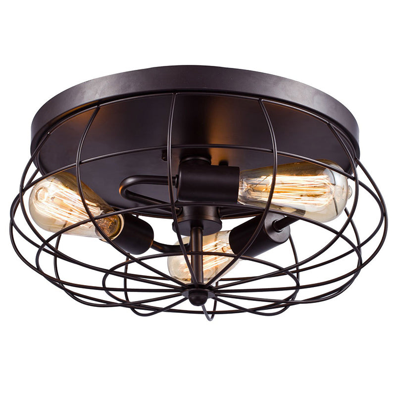 Vintage Black Metal Drum Flushmount Ceiling Light For Hallways