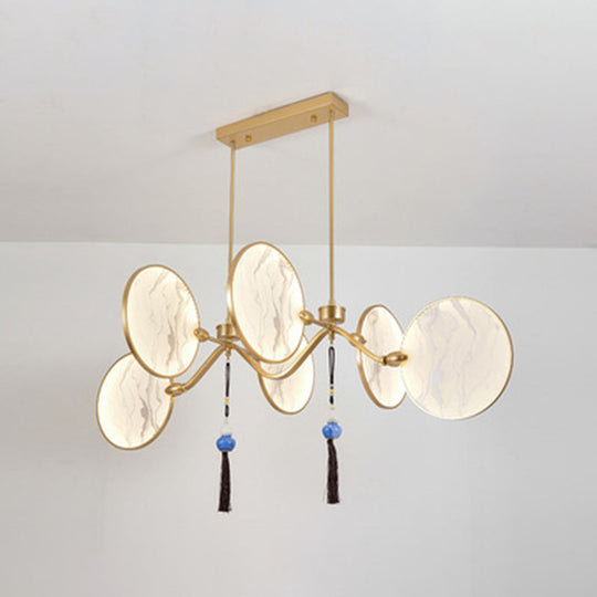 Circular Fan Island Lamp: Modern Acrylic Led Suspension Light With Landscape Print Perfect For