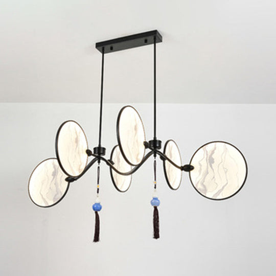 Circular Fan Island Lamp: Modern Acrylic Led Suspension Light With Landscape Print Perfect For