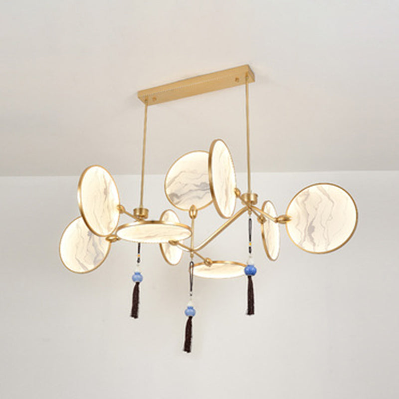 Circular Fan Island Lamp: Modern Acrylic Led Suspension Light With Landscape Print Perfect For