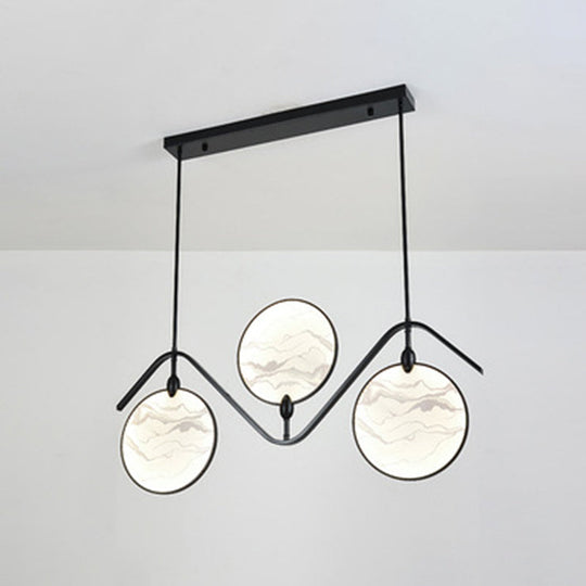 Circular Fan Island Lamp: Modern Acrylic Led Suspension Light With Landscape Print Perfect For