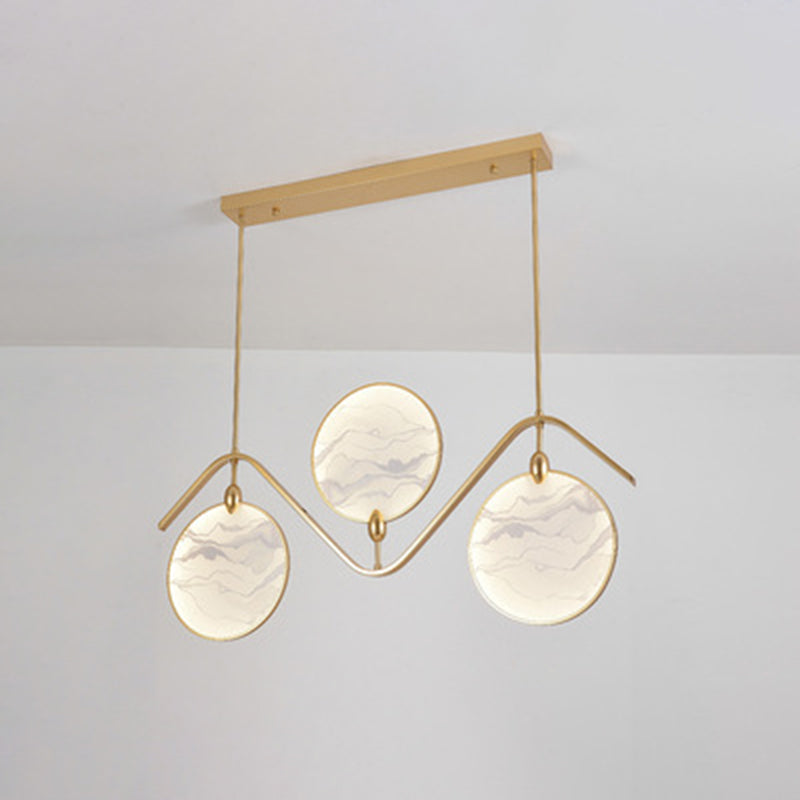 Circular Fan Island Lamp: Modern Acrylic Led Suspension Light With Landscape Print Perfect For