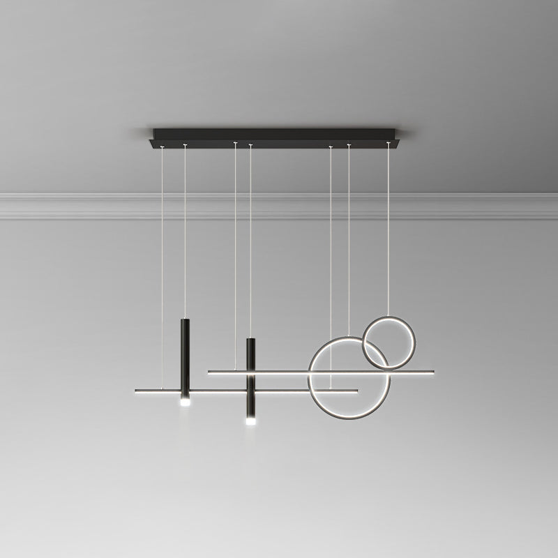 Minimalist Metal Dinner Suspension Lamp With Led Island Pendant And Spotlight Black / White