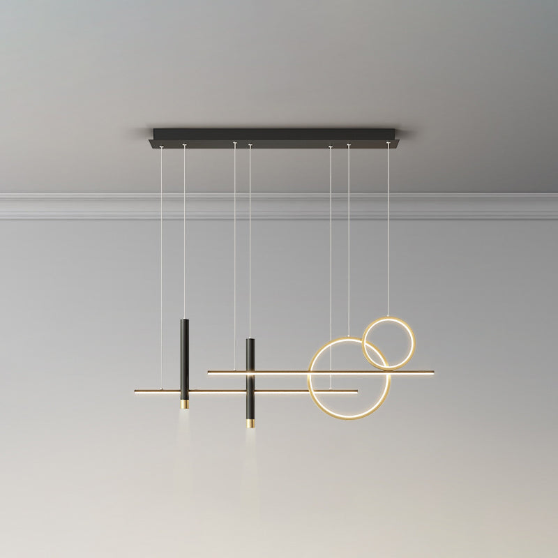 Minimalist Metal Dinner Suspension Lamp With Led Island Pendant And Spotlight Black-Gold / Third