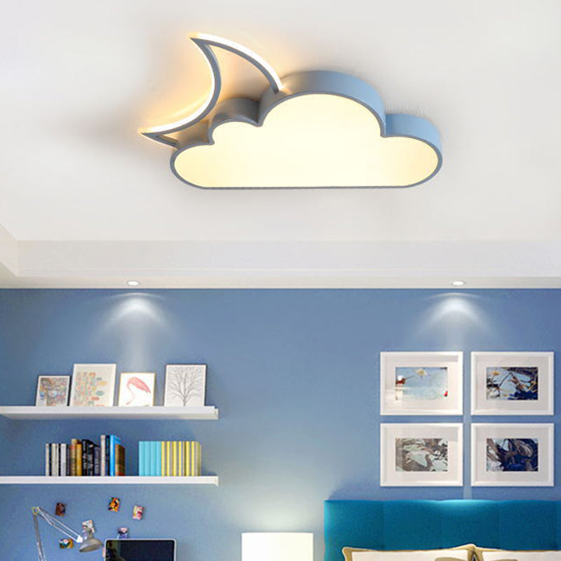 Nordic Led Metal Cloud & Moon Flush Mount Ceiling Light - Close To Lighting Fixture Blue / White