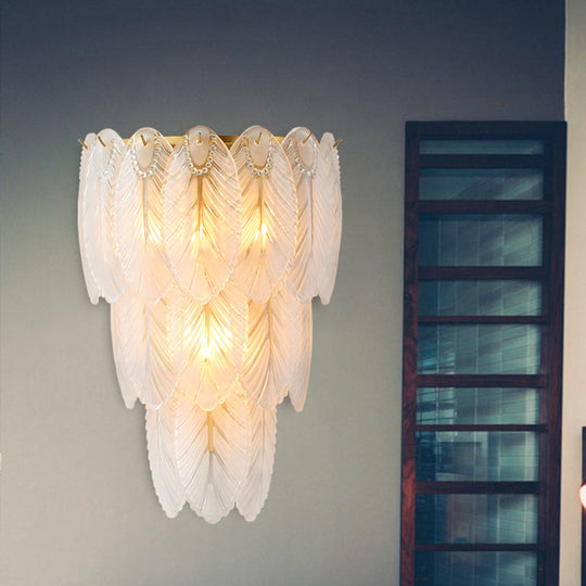 Postmodern White Prismatic Glass Tiered Wall Light Fixture - 2/3 Lights Corridor Sconce