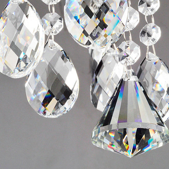 Traditional 6-Light Chrome Semi Chandelier With Milky Glass Balls And Crystal Droplets