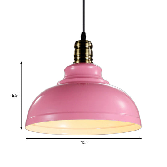 Industrial Style Dome Ceiling Fixture In Pink/Blue Metal With Adjustable Cord - 12/16 Width