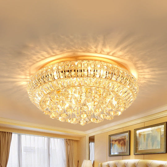 Plafonnier rond en cristal doré moderne avec 4 lumières pour plafond de chambre