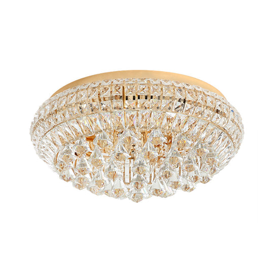 Modern Golden Round Crystal Flush Lamp With 4 Lights For Bedroom Ceiling