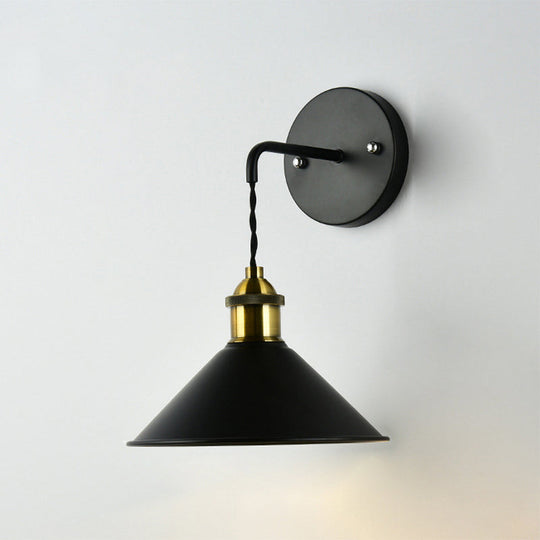 Industrial Style Black Wall Sconce Light For Dining Table - 1 Head Conical Shade