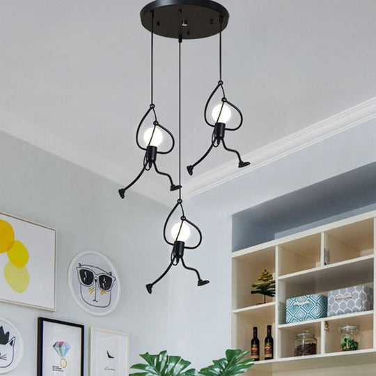 Art Deco Black Cartoon Person Suspension Pendant For Bedroom Lighting