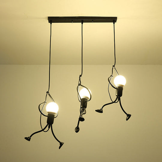 Art Deco Black Cartoon Person Suspension Pendant For Bedroom Lighting / Linear