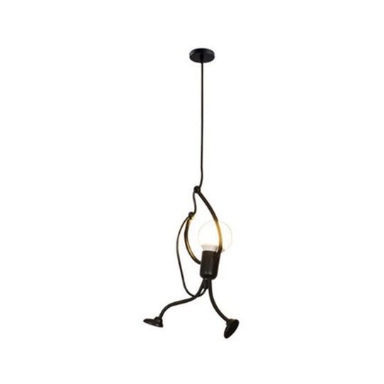 Art Deco Black Cartoon Person Suspension Pendant For Bedroom Lighting / Round