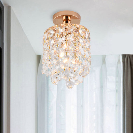 Golden Cylinder Crystal Semi-Flush Ceiling Light with Simplicity Design