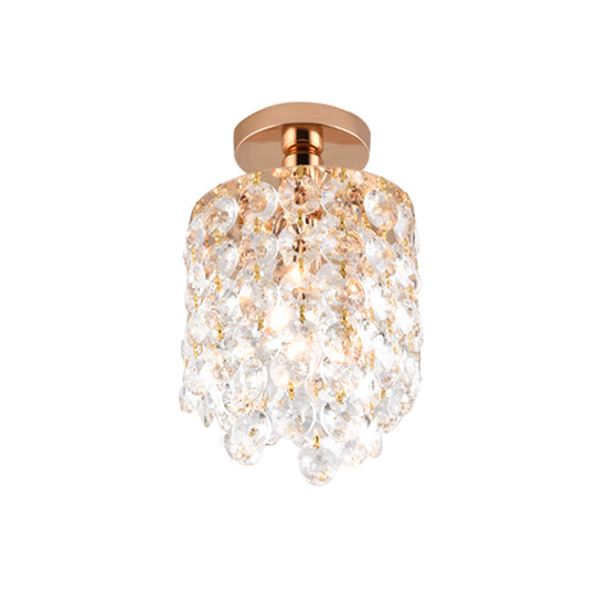 Golden Cylinder Crystal Semi-Flush Ceiling Light with Simplicity Design