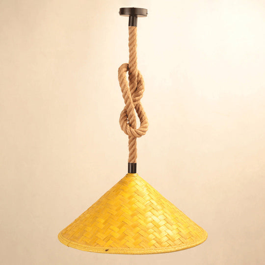 Rustic Straw Hat Rope Rattan Pendant Light for Farmhouse - 1 Light Ceiling Pendant Kit