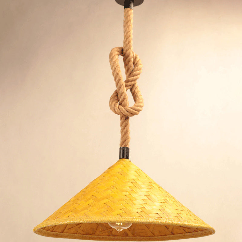 Rustic Straw Hat Rope Rattan Pendant Light for Farmhouse - 1 Light Ceiling Pendant Kit