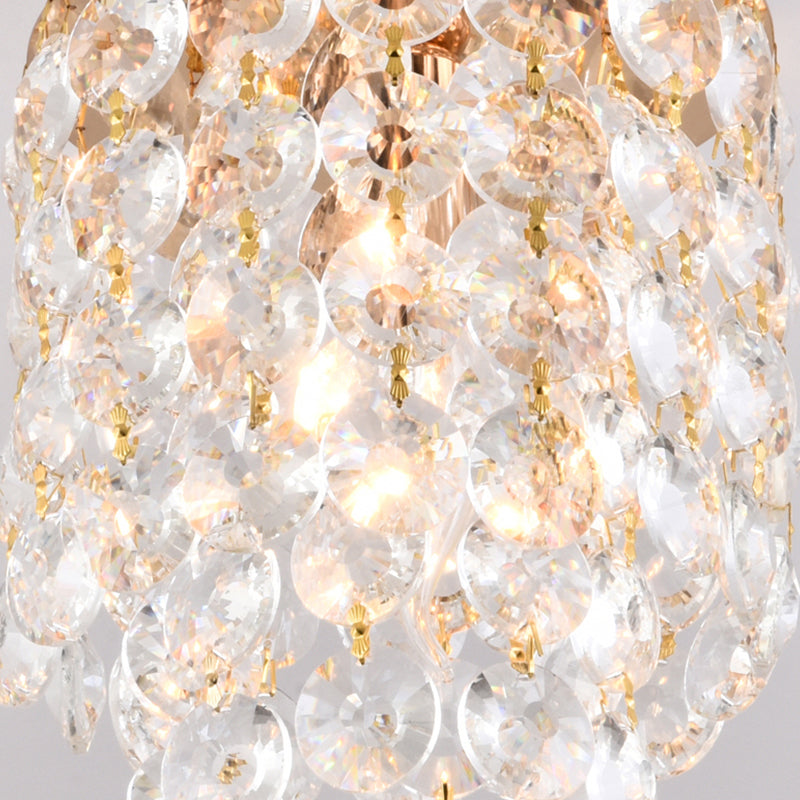 Golden Cylinder Crystal Semi-Flush Ceiling Light with Simplicity Design