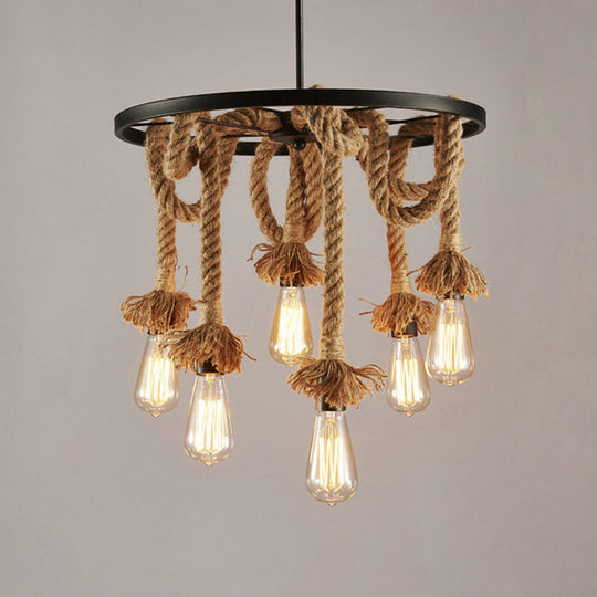 Retro Industrial Wagon Wheel Chandelier With Suspension Rope - Perfect For Restaurants 6 / Black