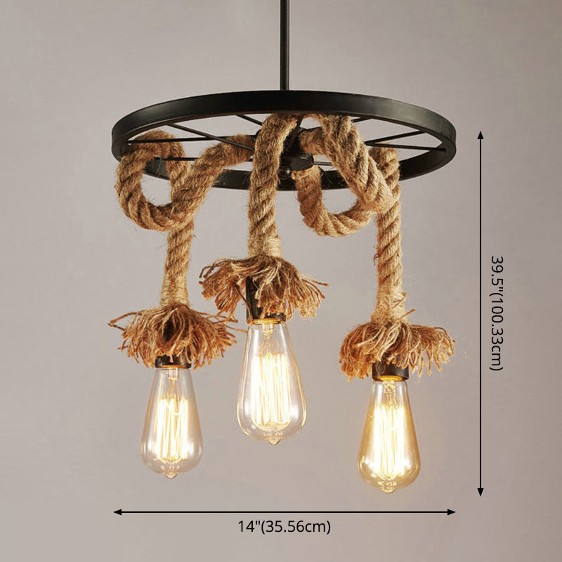 Retro Industrial Wagon Wheel Chandelier With Suspension Rope - Perfect For Restaurants