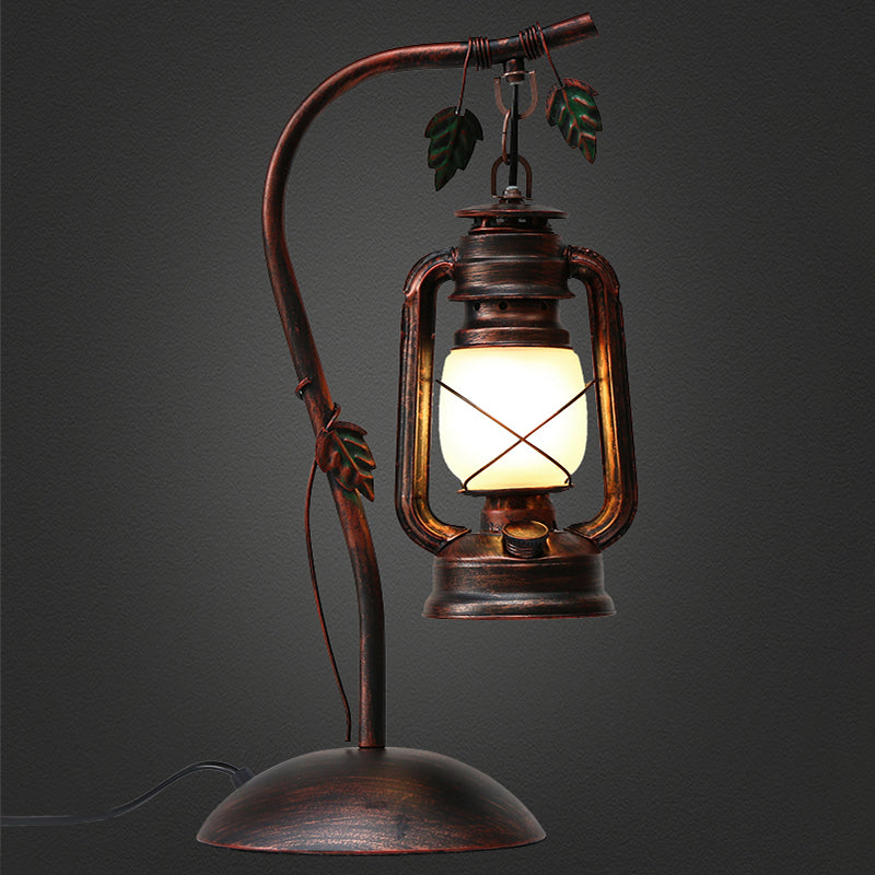 Nautical Copper Finish Gooseneck Table Lamp - Metal 1-Light Plug-In Night Light With Lantern Shade