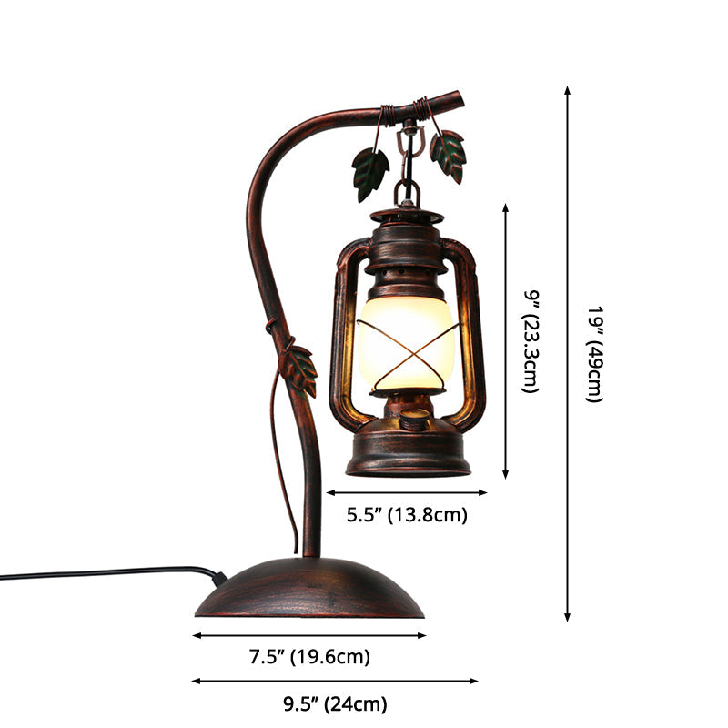 Nautical Copper Finish Gooseneck Table Lamp - Metal 1-Light Plug-In Night Light With Lantern Shade