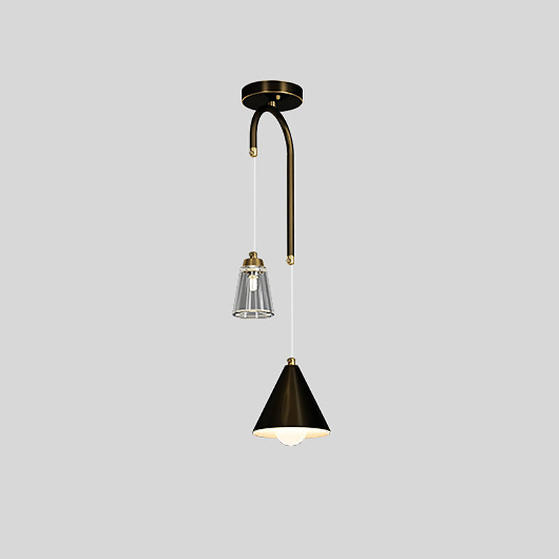 Mini Pendant Ceiling Light - Modern Industrial Metal Cone Hanging Lamp For Dining Room Black