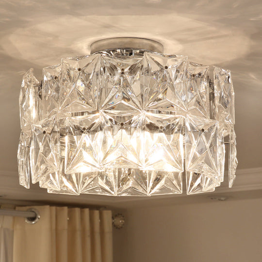 6-Light Clear Crystal Cubic Ceiling Flush Mount for Bedroom Simplicity